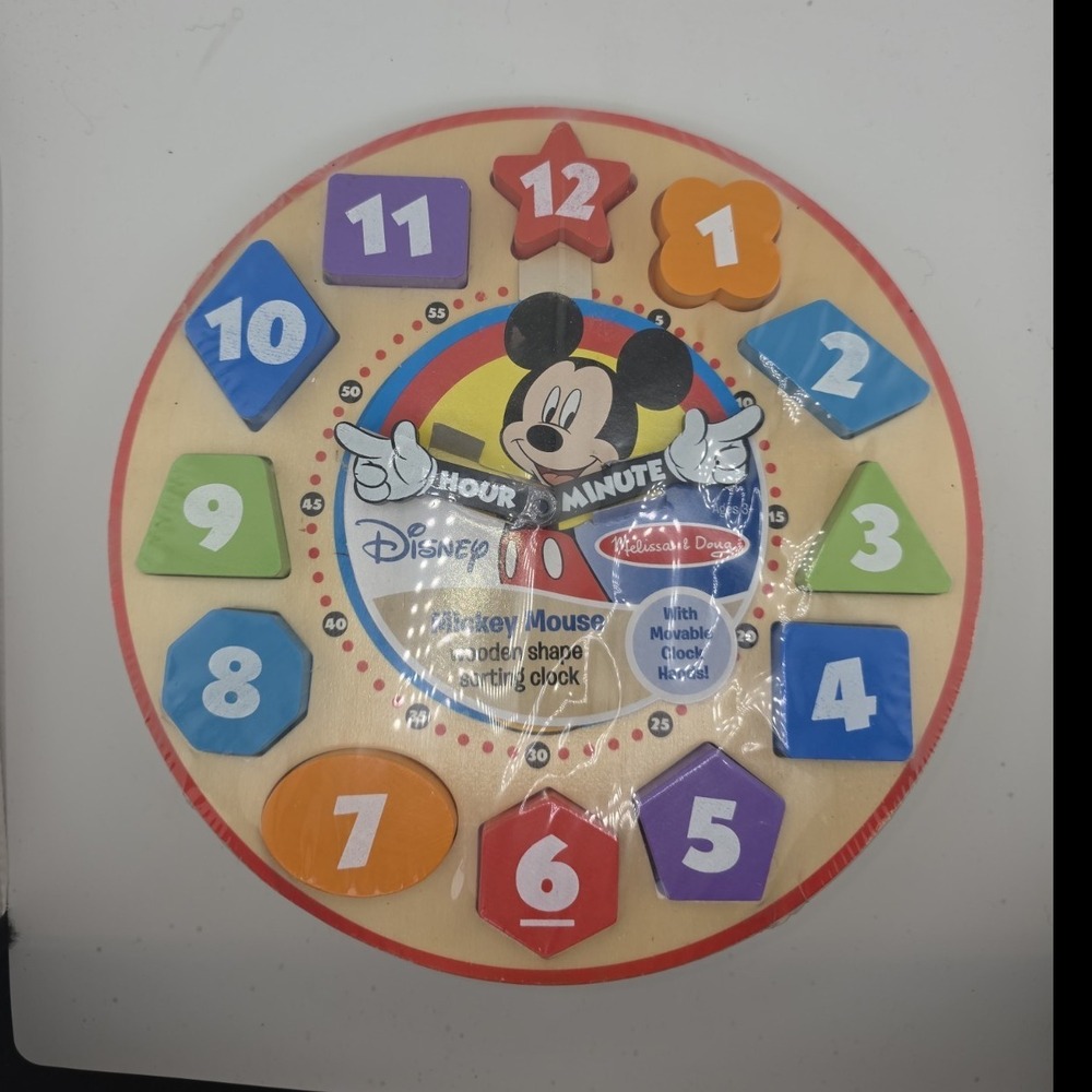 Melissa & Doug Disney Mickey Mouse Wooden Shape Sorting Clock Toy, Wood, Ages 3+